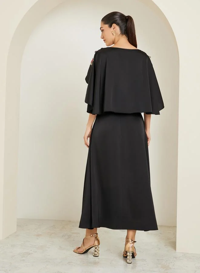 Styli  Black Embellished Cape Sleeve Sheath Maxi Dress for Women | Best Price UAE